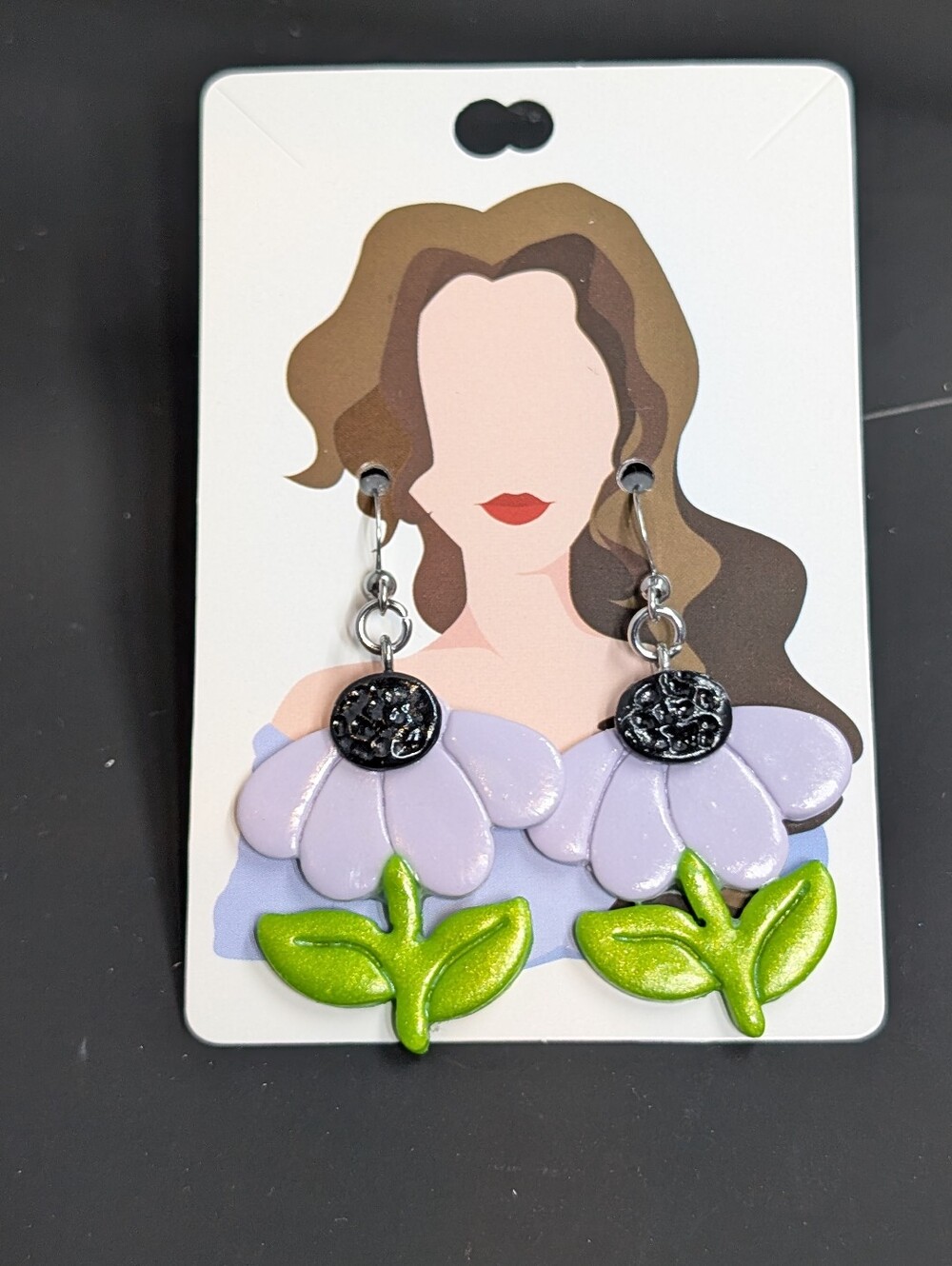Floral Dangle Earrings - Lavender & Green
